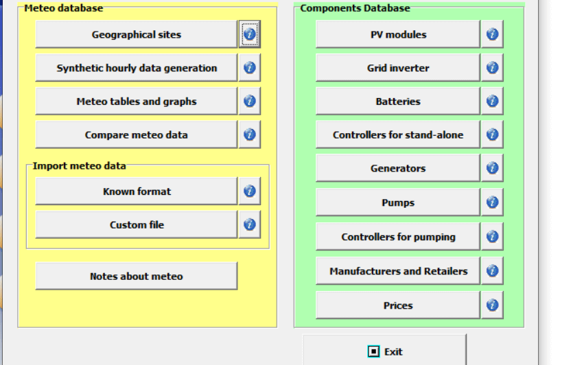 Meteo database and Components Database window