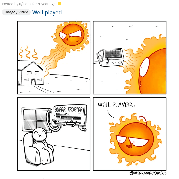 comic from reddit about a solar powered airconditioning